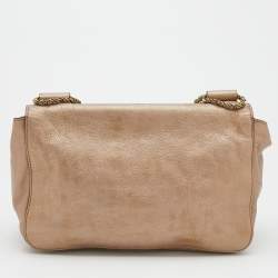 مملوكة مسبقًا Chloe Metallic Beige Leather Medium Elsie Chain Flap Shoulder Bag