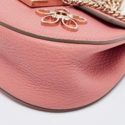 Pre Owned Chloe Pink Leather Nano Flowers Crystal Embellished Drew Shoulder Bag