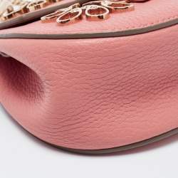 Pre Owned Chloe Pink Leather Nano Flowers Crystal Embellished Drew Shoulder Bag