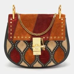 مملوكة مسبقًا Chloe Multicolor Suede Patchwork Studded Medium Drew Shoulder Bag