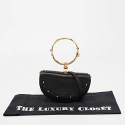 Pre Owned Chloe Black Leather Small Nile Bracelet Minaudière Crossbody Bag