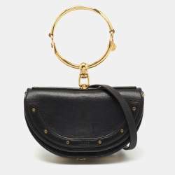 Pre Owned Chloe Black Leather Small Nile Bracelet Minaudière Crossbody Bag