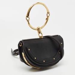 Pre Owned Chloe Black Leather Small Nile Bracelet Minaudière Crossbody Bag