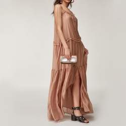 Chloe Brown/Silver Leather and Suede June Bow Clutch