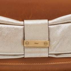 Chloe Brown/Silver Leather and Suede June Bow Clutch