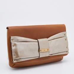Chloe Brown/Silver Leather and Suede June Bow Clutch
