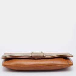 Chloe Brown/Silver Leather and Suede June Bow Clutch