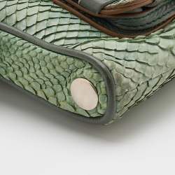 Pre Owned Chloe Green Python Leather Metal Studded Baguette