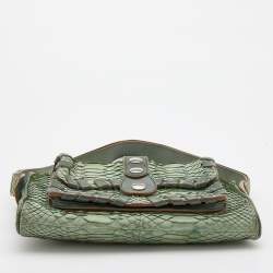 Pre Owned Chloe Green Python Leather Metal Studded Baguette
