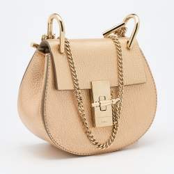 Pre Owned Chloe Gold Leather Mini Drew Chain Crossbody Bag
