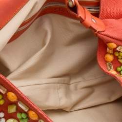 Chloe Orange Canvas Beads Embellished Hobo
