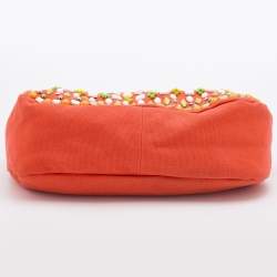 Chloe Orange Canvas Beads Embellished Hobo