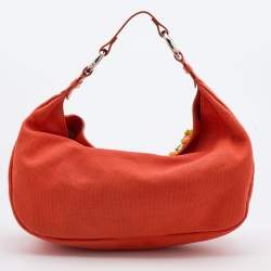 Chloe Orange Canvas Beads Embellished Hobo