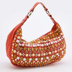 Chloe Orange Canvas Beads Embellished Hobo