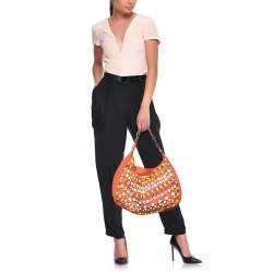 Chloe Orange Canvas Beads Embellished Hobo