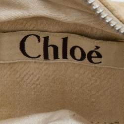 Chloe Off White Canvas Beaded Embellished Crescent Hobo