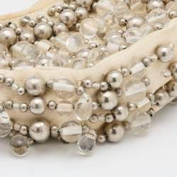 Chloe Off White Canvas Beaded Embellished Crescent Hobo