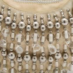 Chloe Off White Canvas Beaded Embellished Crescent Hobo