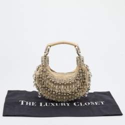 Chloe Off White Canvas Beaded Embellished Crescent Hobo