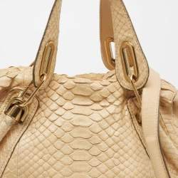 Chloe Beige Python Medium Paraty Satchel