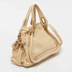 Chloe Beige Python Medium Paraty Satchel