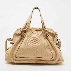 Chloe Beige Python Medium Paraty Satchel