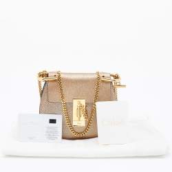 Chloe Metallic Gold Leather Mini Drew Chain Crossbody Bag