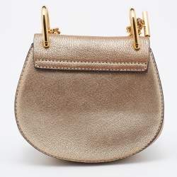 Chloe Metallic Gold Leather Mini Drew Chain Crossbody Bag