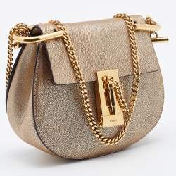 Chloe Metallic Gold Leather Mini Drew Chain Crossbody Bag