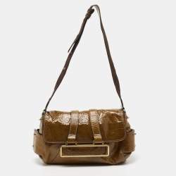 Pre Owned Chloe Brown Patent Leather Flap Shoulder Bag