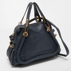 Pre Owned Chloe Navy Blue Leather Medium Paraty Satchel