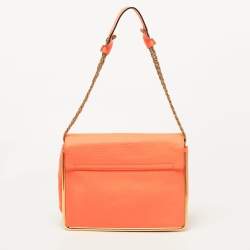 Pre Owned Chloe Orange Pebbled Leather Medium Sally Flap Shoulder Bag