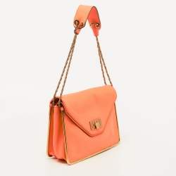 Pre Owned Chloe Orange Pebbled Leather Medium Sally Flap Shoulder Bag