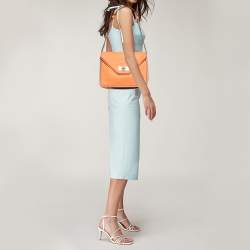 Pre Owned Chloe Orange Pebbled Leather Medium Sally Flap Shoulder Bag