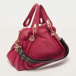 Pre Owned Chloe Pink/Black Leather Medium Paraty Satchel