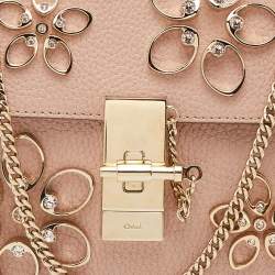 Pre Owned Chloe Pink Leather Floral Metal Embellished Mini Drew Crossbody Bag