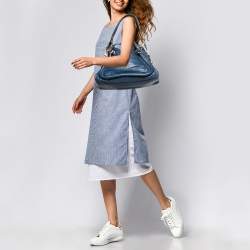 Pre Owned Chloe Blue/Black Leather Medium Paraty Satchel