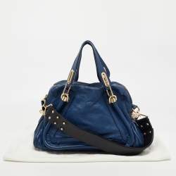 Pre Owned Chloe Blue/Black Leather Medium Paraty Satchel
