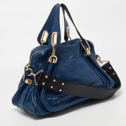 Pre Owned Chloe Blue/Black Leather Medium Paraty Satchel