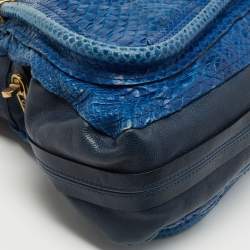 Pre Owned Chloe Blue/Black Snakeskin and Leather Large Paraty Satchel