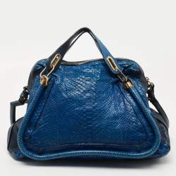 Pre Owned Chloe Blue/Black Snakeskin and Leather Large Paraty Satchel