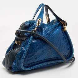 Pre Owned Chloe Blue/Black Snakeskin and Leather Large Paraty Satchel
