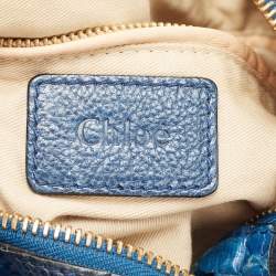 Pre Owned Chloe Blue/Black Snakeskin and Leather Large Paraty Satchel