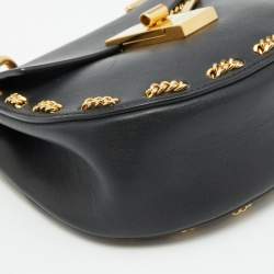 Chloe Black Leather Drew Chain Link Flap Shoulder Bag