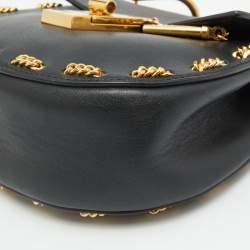 Chloe Black Leather Drew Chain Link Flap Shoulder Bag