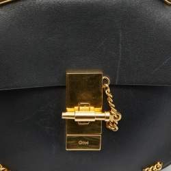 Chloe Black Leather Drew Chain Link Flap Shoulder Bag