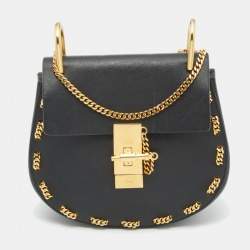 Chloe Black Leather Drew Chain Link Flap Shoulder Bag