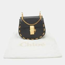 Chloe Black Leather Drew Chain Link Flap Shoulder Bag
