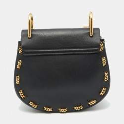 Chloe Black Leather Drew Chain Link Flap Shoulder Bag