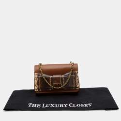 Pre Owned Chloe Brown Leather and Karung Leather June Bow Chain Shoulder Bag